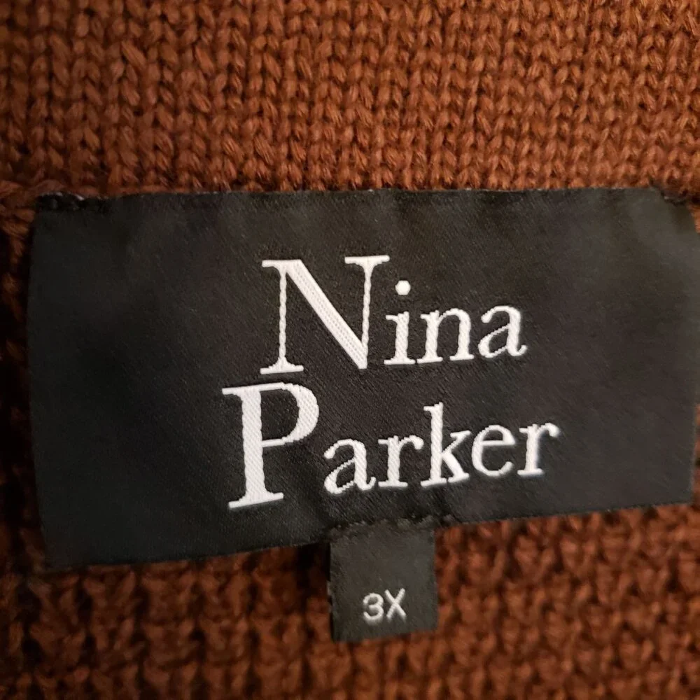 Nina Parker  Brown Knit Pencil Crochet Midi Skirt with Front Slit 3X NWOT